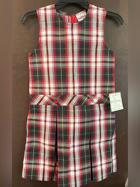 Becky Thatcher Girls Plaid School Jumper Romper Red  Black Classic Uniform Style